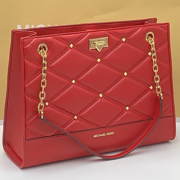 MICHAEL KORS SERENA LARGE EAST WEST CHAIN SHOULDER TOTE CHILI COLOR